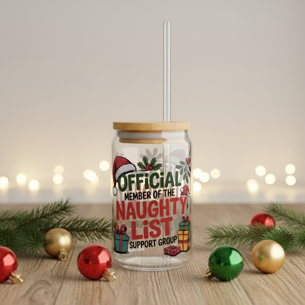 16oz Naughty List Support Group Slipper Glass  – With Lid & Straw Included