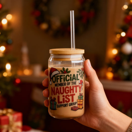 16oz Naughty List Support Group Slipper Glass  – With Lid & Straw Included