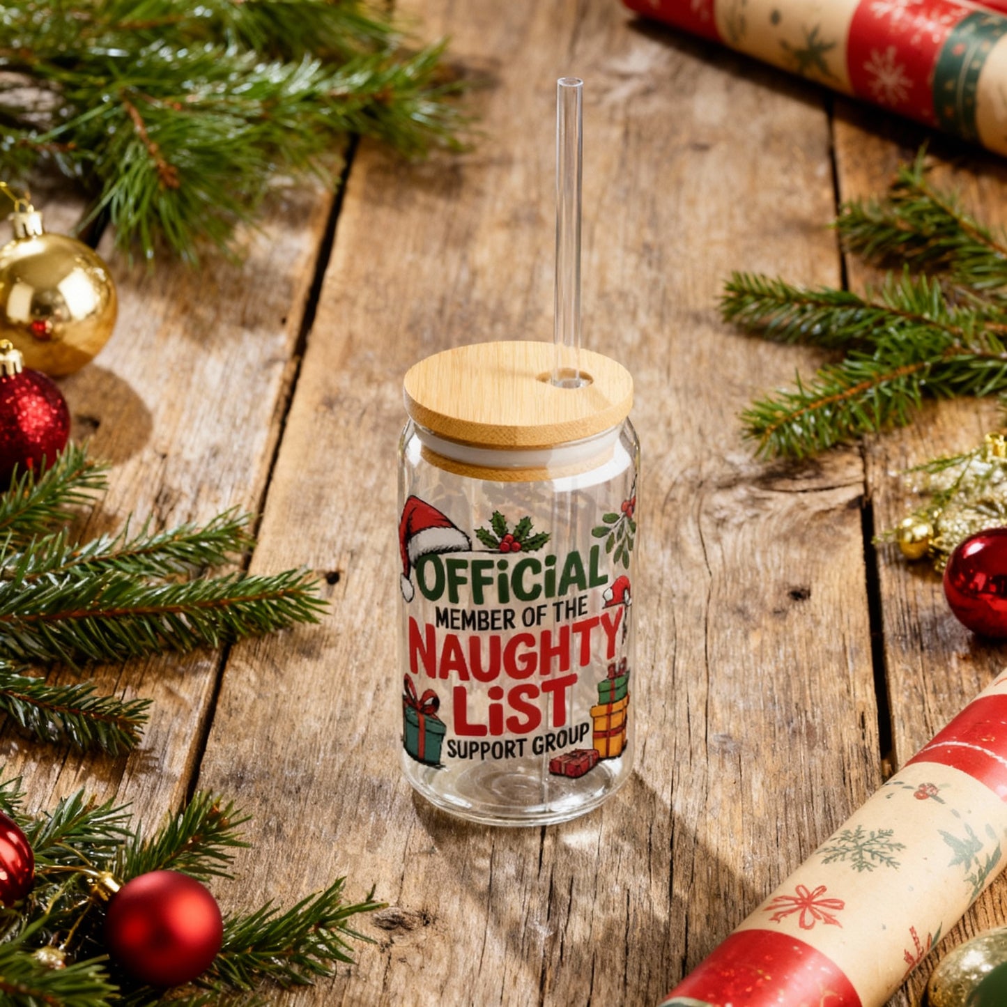 16oz Naughty List Support Group Slipper Glass  – With Lid & Straw Included