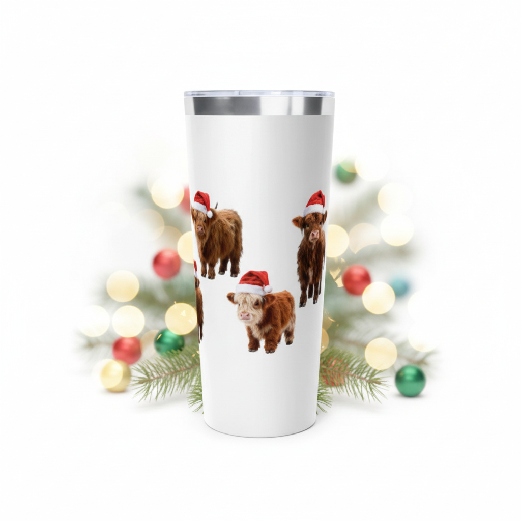Highland Cow Christmas Tumbler – 22oz Stainless Steel Holiday Travel Cup