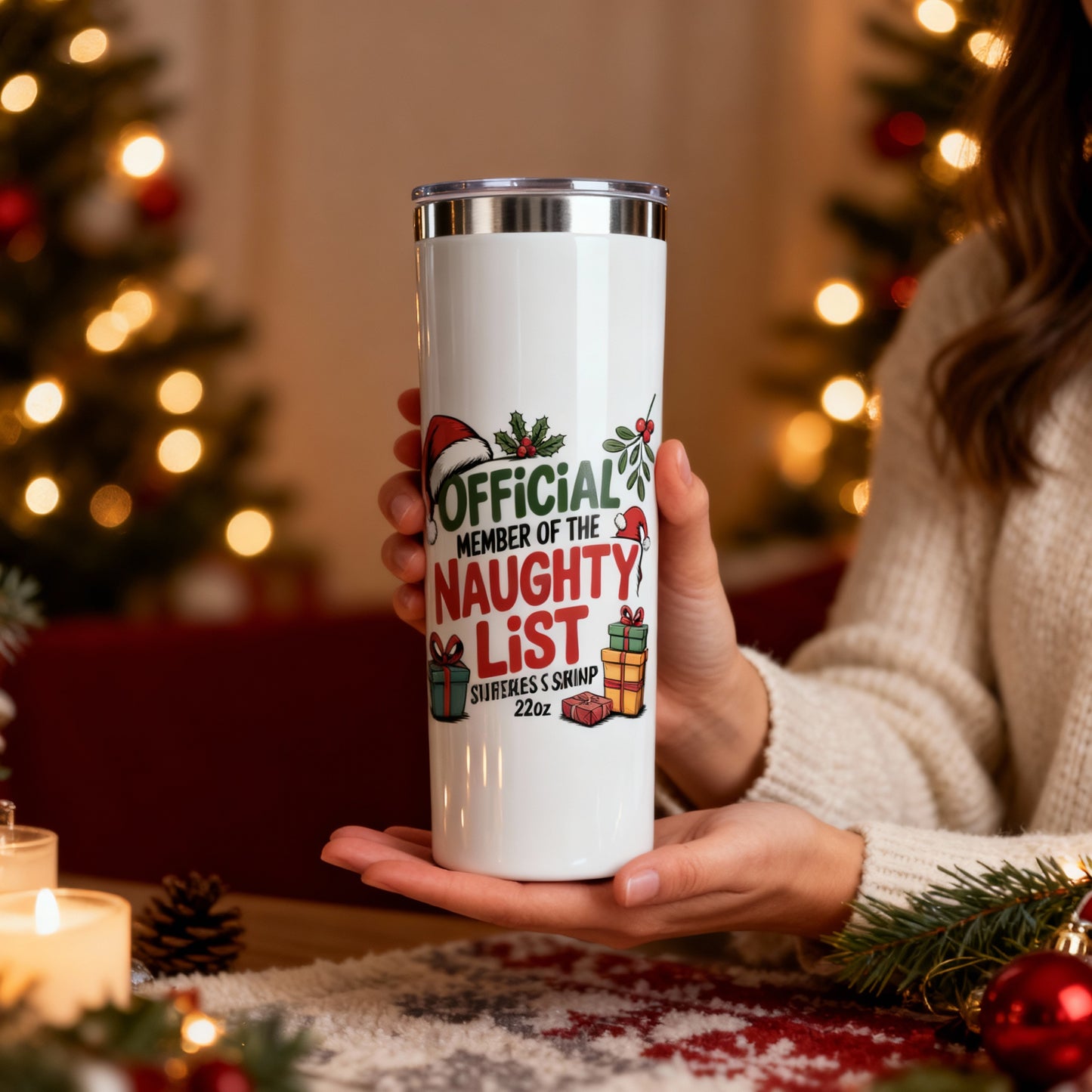 Naughty List Tumbler – Funny Christmas 22oz Stainless Cup