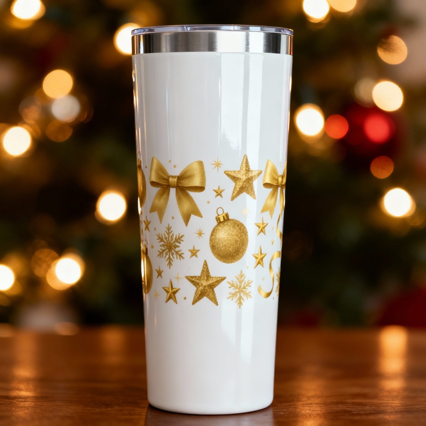Gold Holiday Stars 22oz Tumbler – Elegant Christmas Cup