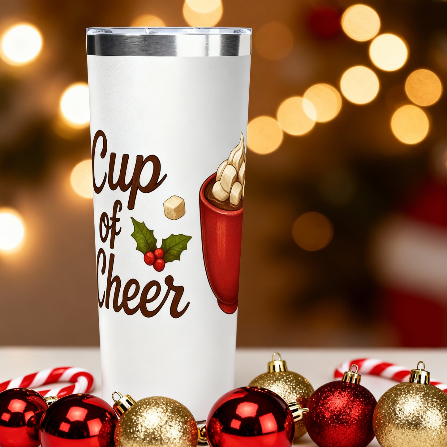 Cup of Cheer 22oz Christmas Tumbler – Cozy Holiday Drink Cup
