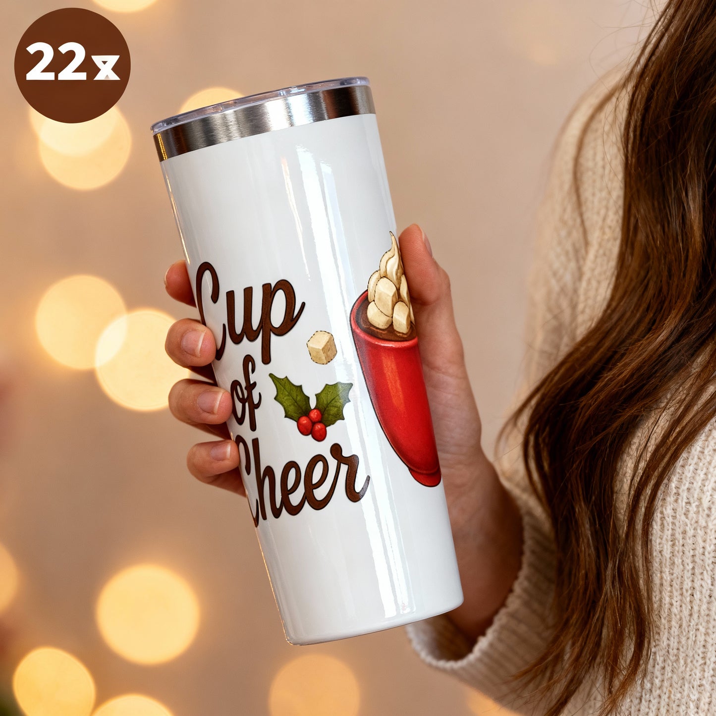 Cup of Cheer 22oz Christmas Tumbler – Cozy Holiday Drink Cup