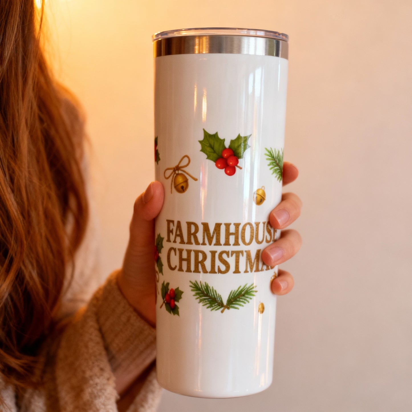 Farmhouse Christmas 22oz Tumbler – Rustic Holiday Drinkware