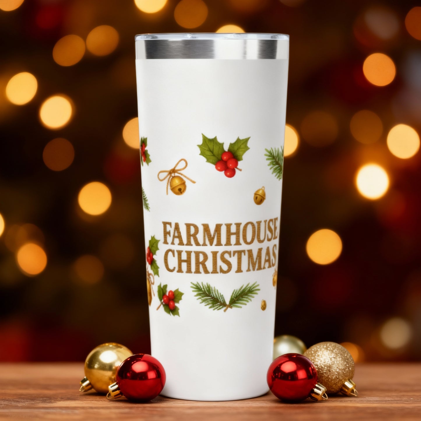 Farmhouse Christmas 22oz Tumbler – Rustic Holiday Drinkware