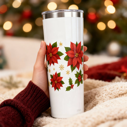 Poinsettia Christmas 22oz Tumbler – Holiday Floral Drinkware