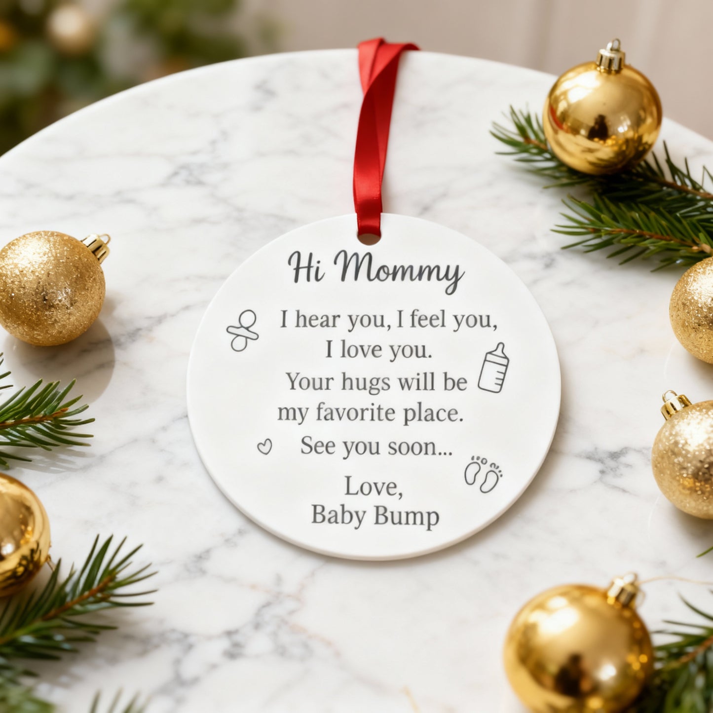 Round Metal Christmas Ornament – Message From baby Keepsake Gift