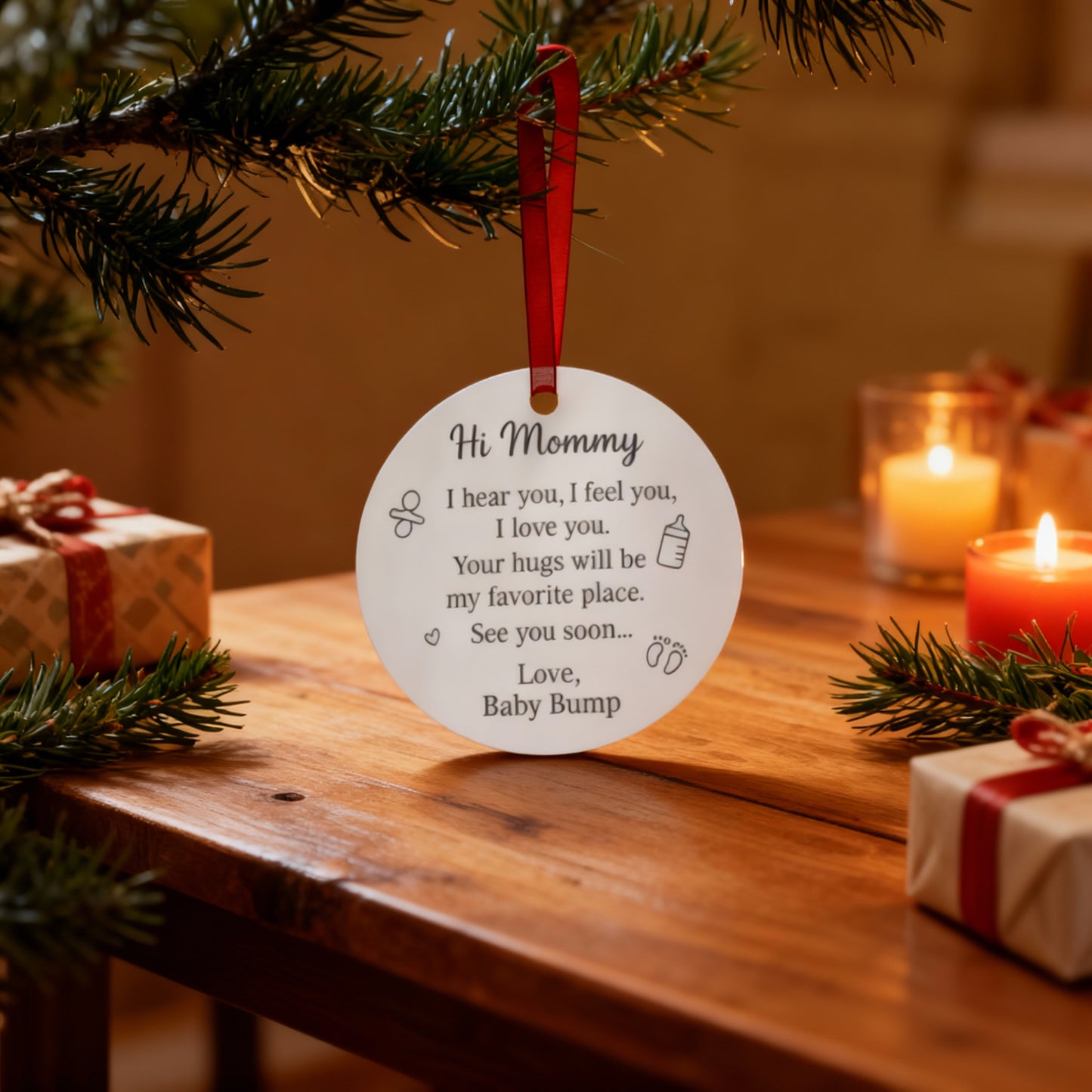 Round Metal Christmas Ornament – Message From baby Keepsake Gift