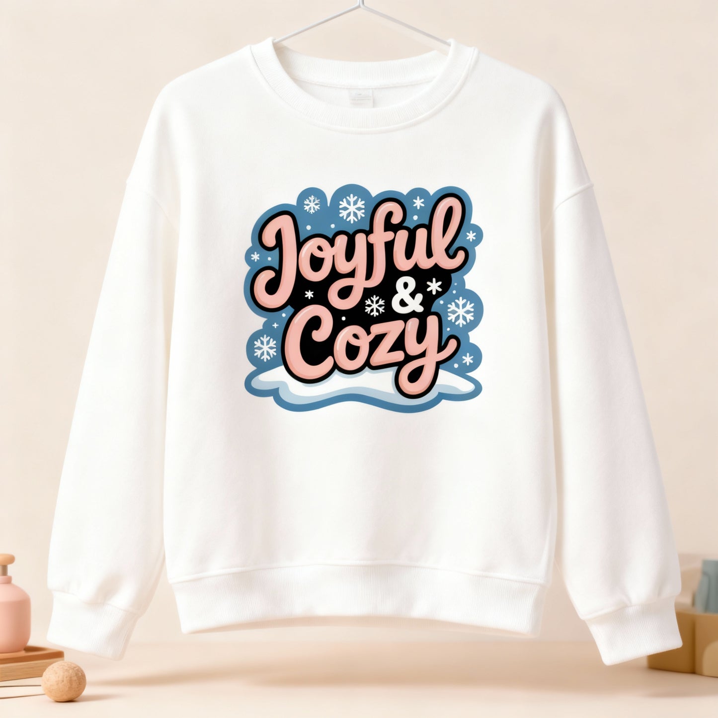 Joyful & Cozy Winter Sweatshirt – Pastel Snowflake Crewneck