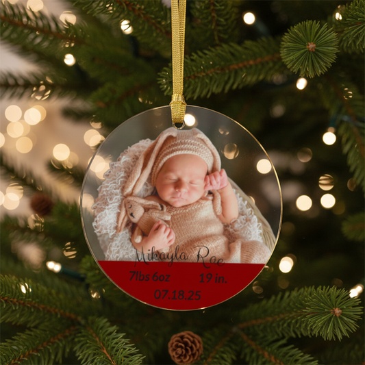 Custom Baby Birth Stats Ornament – Personalized Acrylic Photo Keepsake, Newborn Christmas Ornament, Baby’s First Christmas Gift