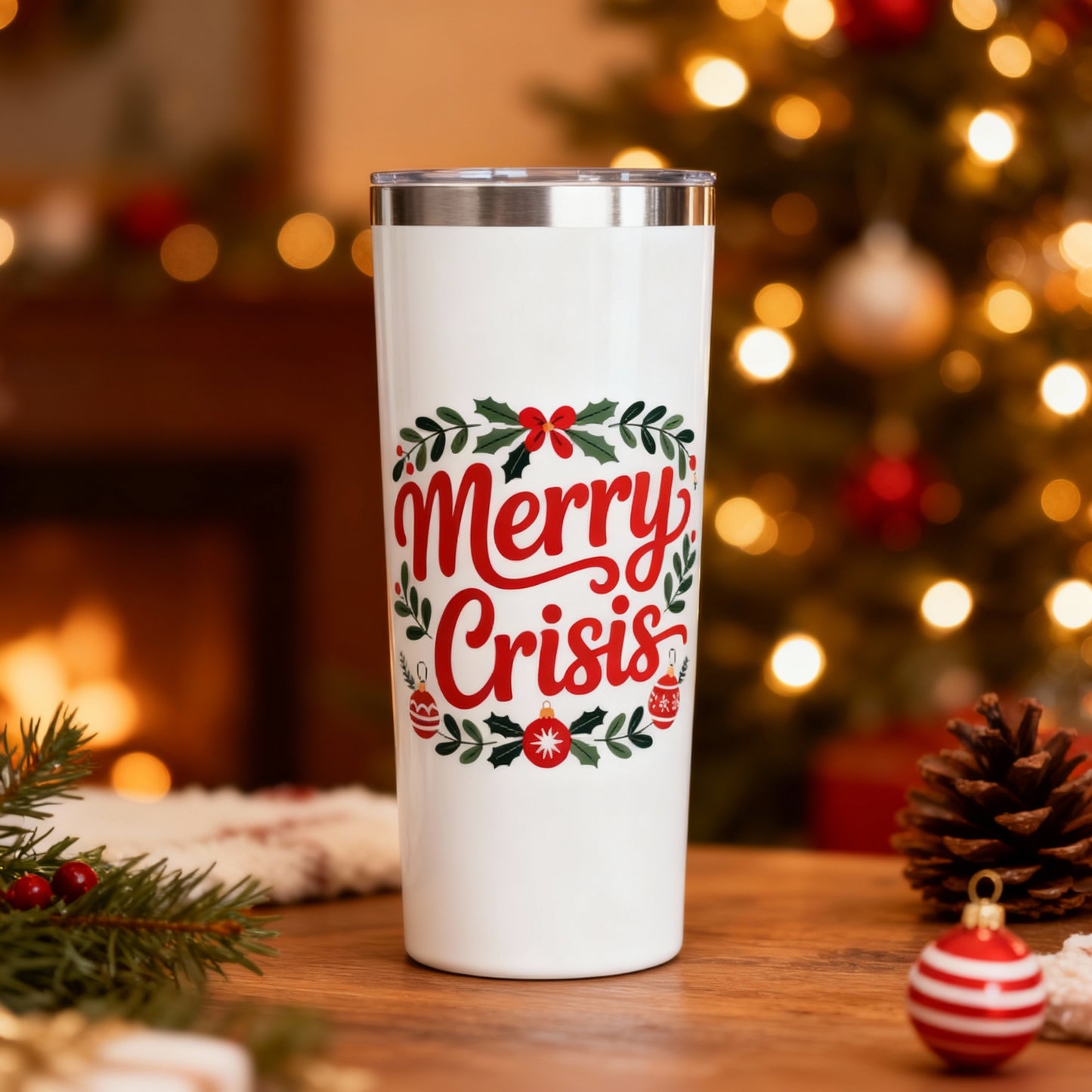 Merry Crisis 22oz Insulated Tumbler – Funny Christmas Travel Cup